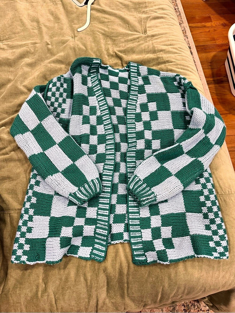 Green & light blue Checkered Cardigan